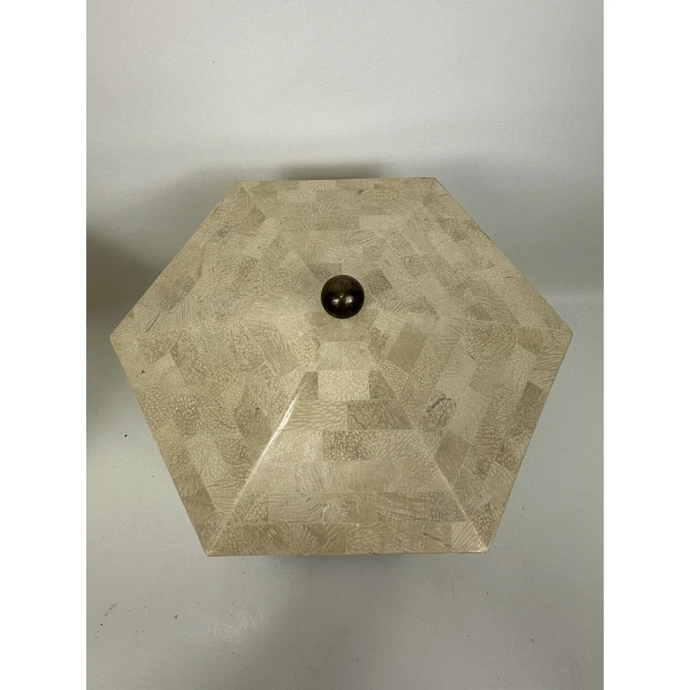 Maitland Smith Tessellated Hexagon Box Shell Stone Marble Over‎ Wood 14